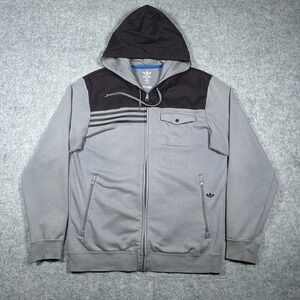 Adidas Climalite Full‎ Zip Hoodie Jacket Mens Medium Grey Long Sleeve 3 Stripes